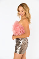 BuddyLove Fancy Strapless Feather Crop Top - Rose Gold