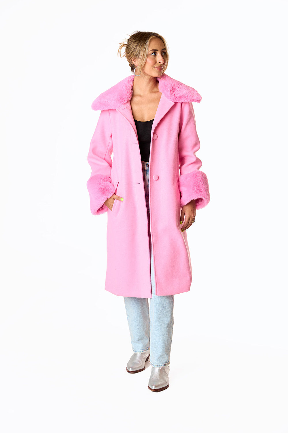 BuddyLove Zoey Oversized Faux Fur Coat - Hot Pink - L / Pink / Solids