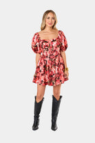 BuddyLove Romeo Puff Sleeve Mini Dress - Autumn Rose