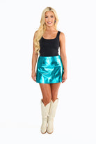 BuddyLove Chelsea Vegan Leather Skort - Turquoise