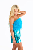 BuddyLove Fancy Strapless Feather Crop Top - Turquoise