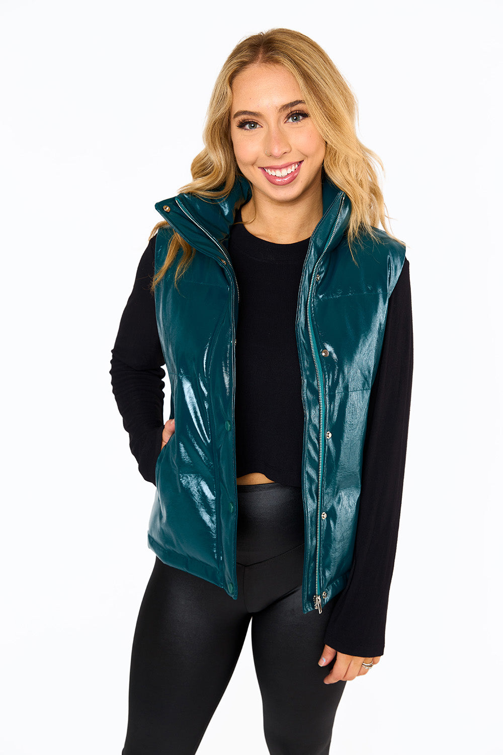 BuddyLove Helen Vegan Leather Puffer Vest - Jade