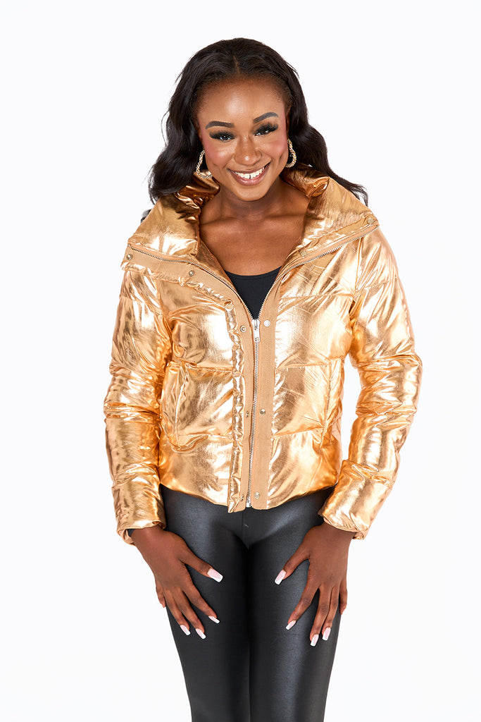 BuddyLove Addison Metallic Puffer Jacket - Gold