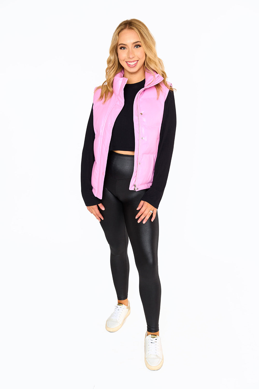 BuddyLove Helen Vegan Leather Puffer Vest - Bubble Gum