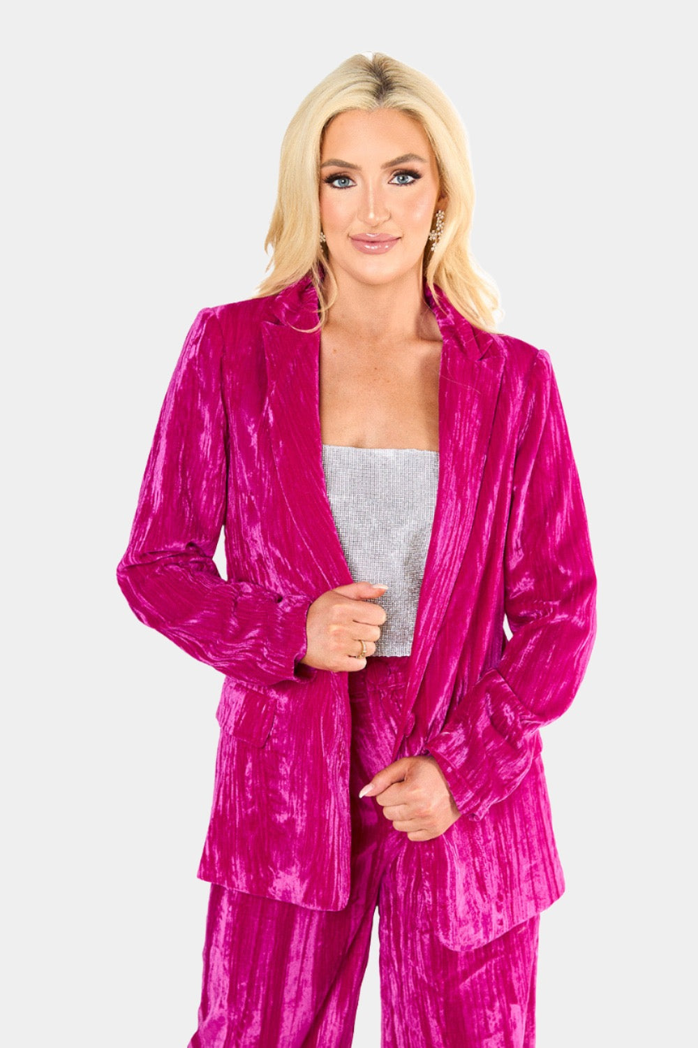 BuddyLove Heff Crushed Velvet Blazer - Fuchsia