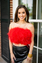 BuddyLove Fancy Strapless Feather Crop Top - Crimson