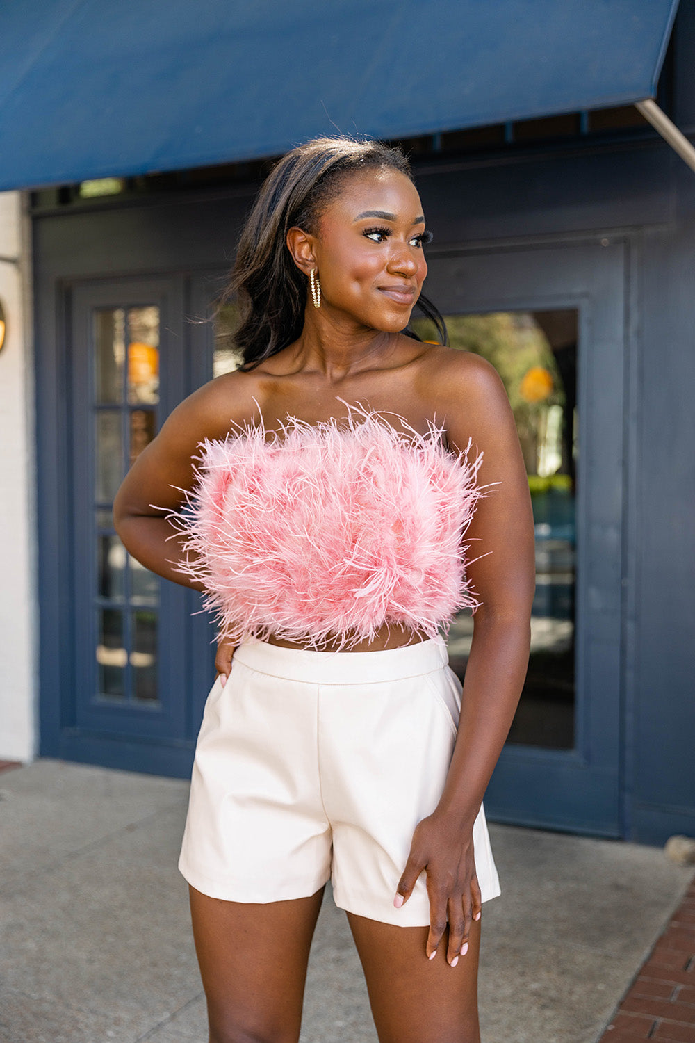 BuddyLove Fancy Strapless Feather Crop Top - Rose Gold