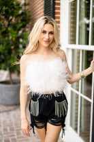 BuddyLove Fancy Strapless Feather Crop Top - White