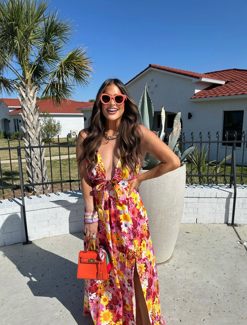 Zena Plunging Neck Maxi Dress - Pansy