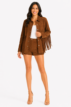 Beth Fringe Jacket - Camel Suede
