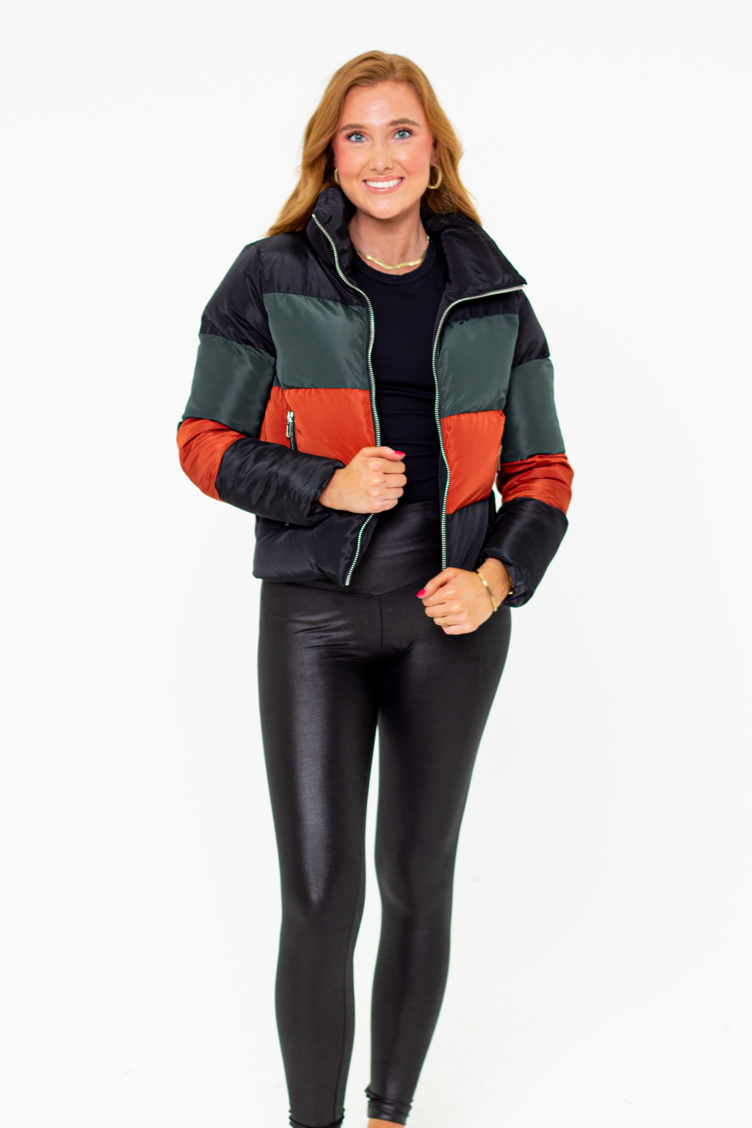 Black and orange puffer jacket shop