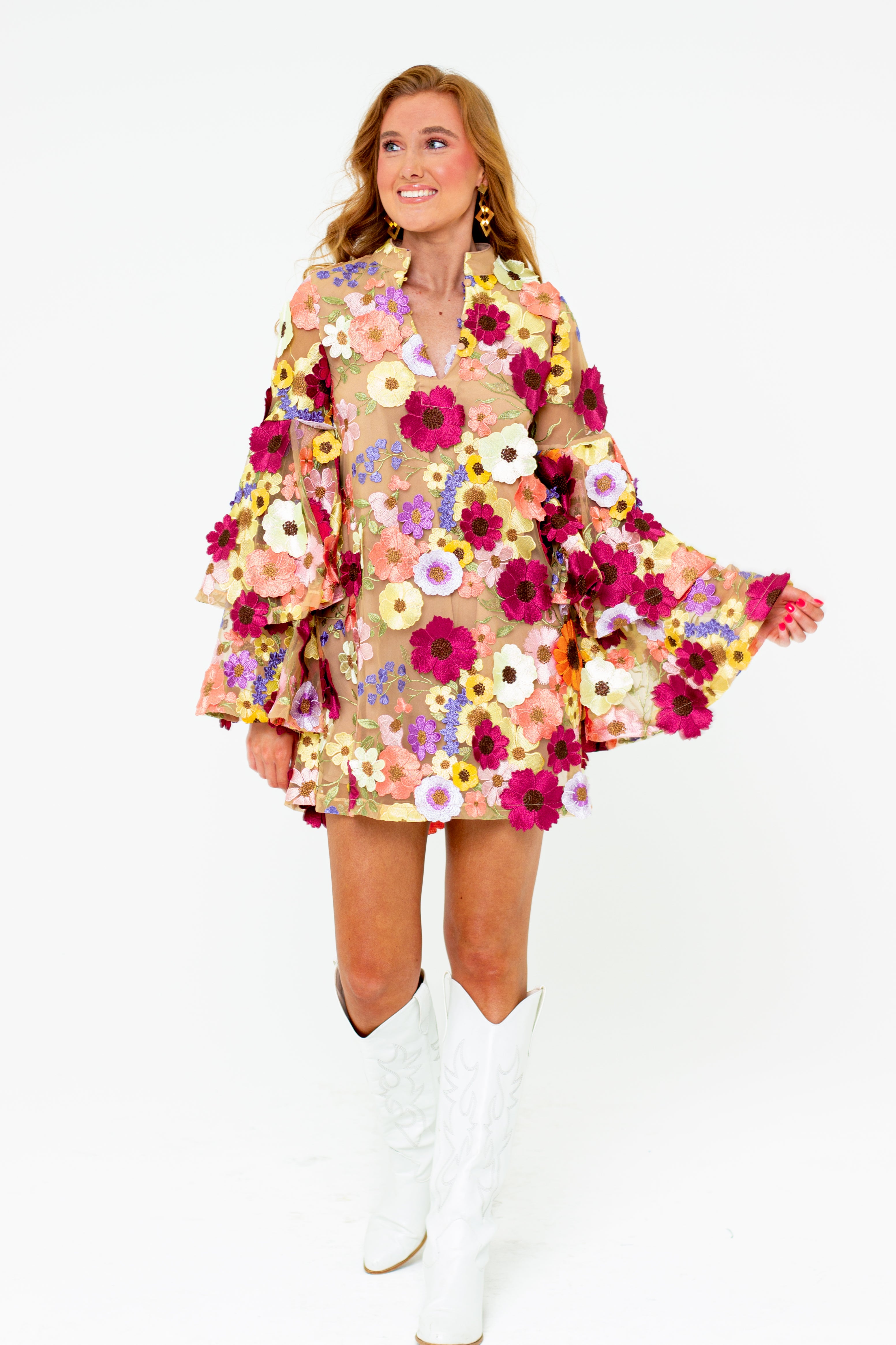 Gayle Long Sleeve Mini Dress - Gerbera Daisy (PRE-ORDER)