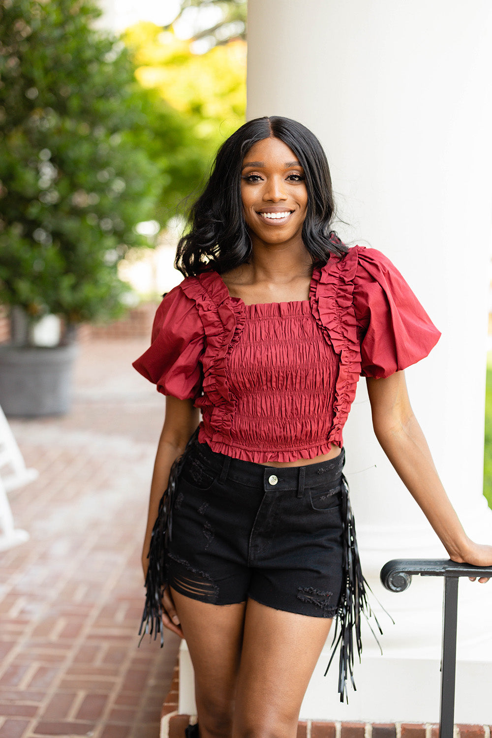 BuddyLove Tandy Puff Sleeve Top - Maroon