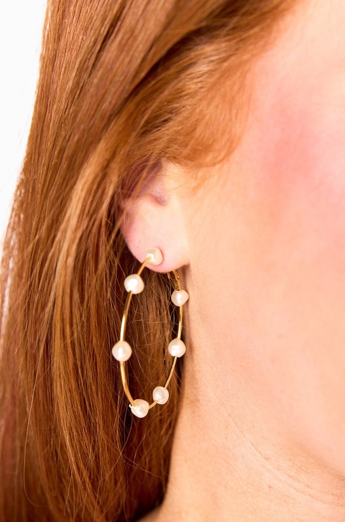 Leah Pearl Hoop Earrings - Gold