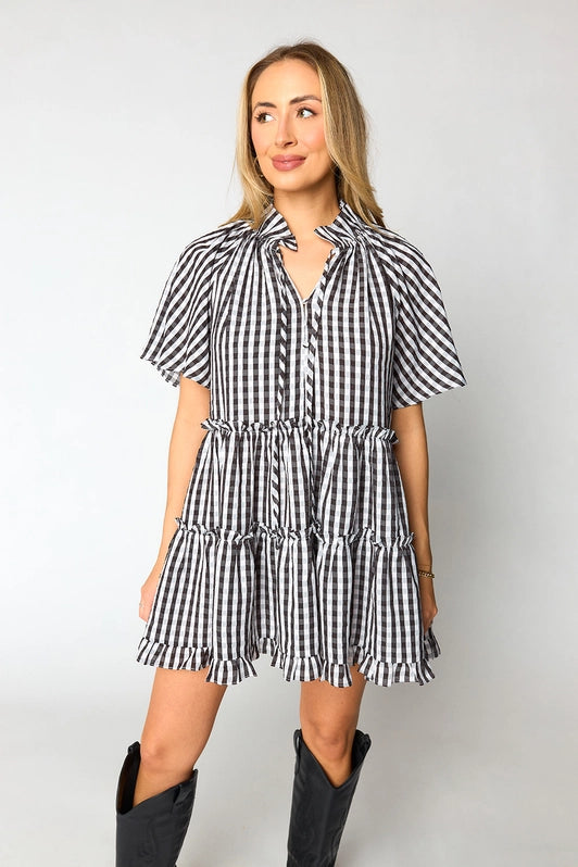 Lakin Swing Mini Dress - Black Check