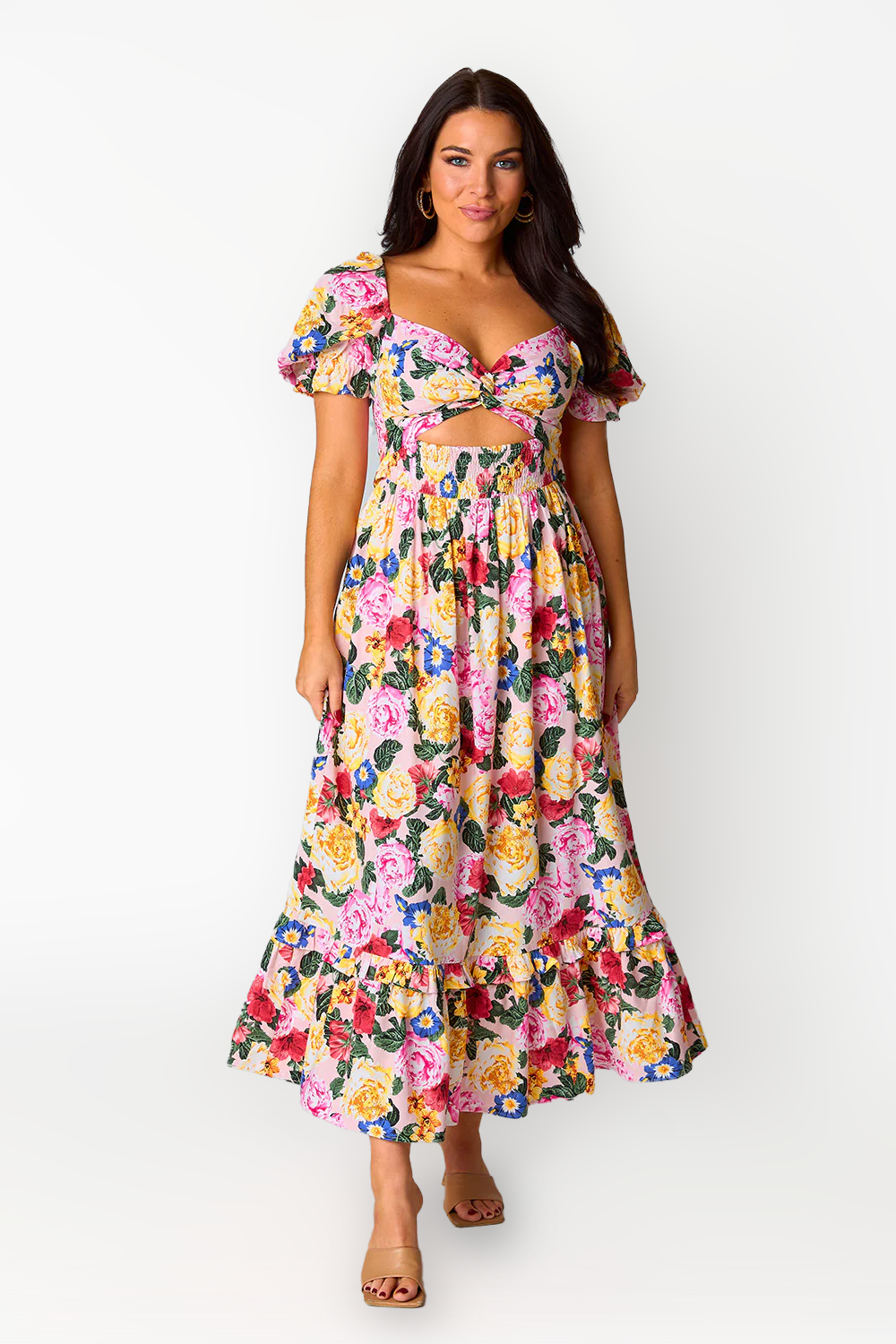 Dresses, Bloom Flower Print Twist Front Midi Dress