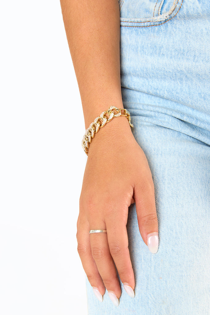 CZ Link Bracelet -  Gold