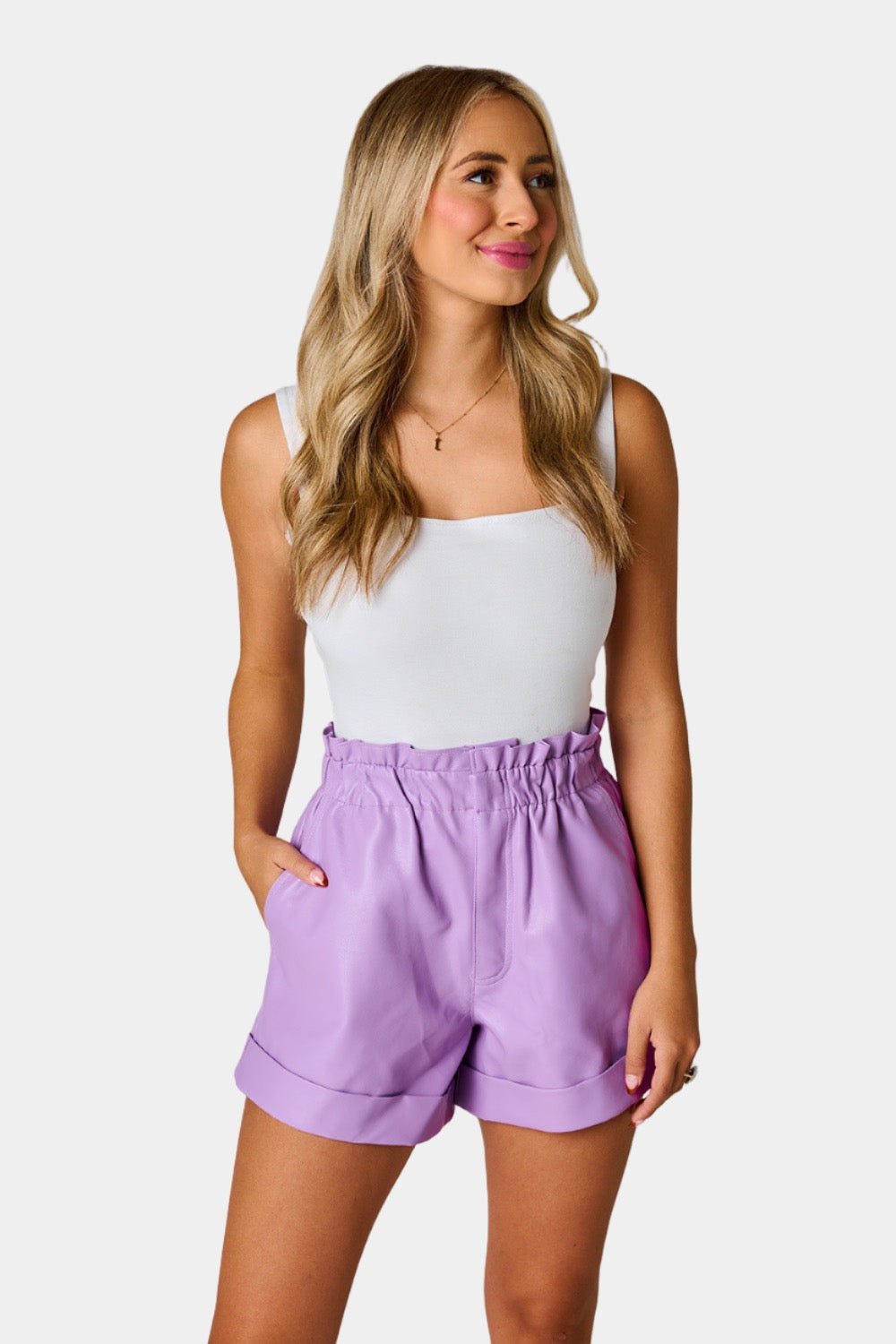 BuddyLove Peyton Paperbag Vegan Leather Shorts - Purple - XL / Purple / Solids