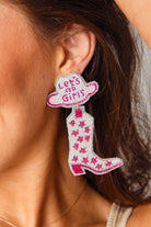 Lets Go Girls Beaded Boot Earrings - Pink