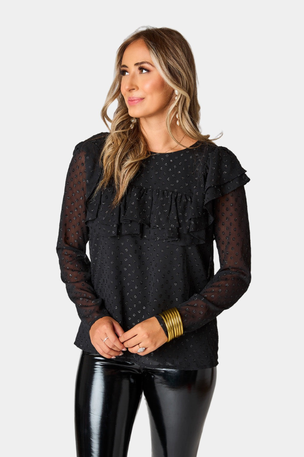 BuddyLove Prairie Ruffle Long Sleeve Top - Black Quartz