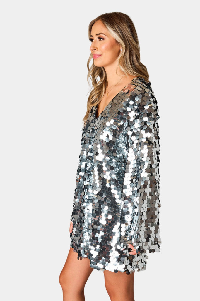 BuddyLove Bertie Sequin Short Dress - Silver Disco