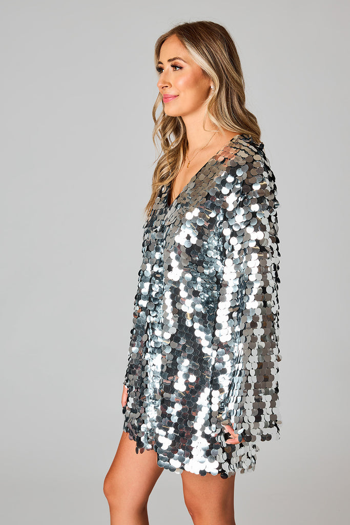 BuddyLove Bertie Sequin Short Dress - Silver Disco