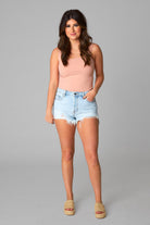 Sofie Front Step Hem Denim Shorts - Super Light Blue