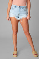 Sofie Front Step Hem Denim Shorts - Super Light Blue