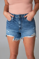 Sofie Frayed Hem Denim Shorts - Dark Wash