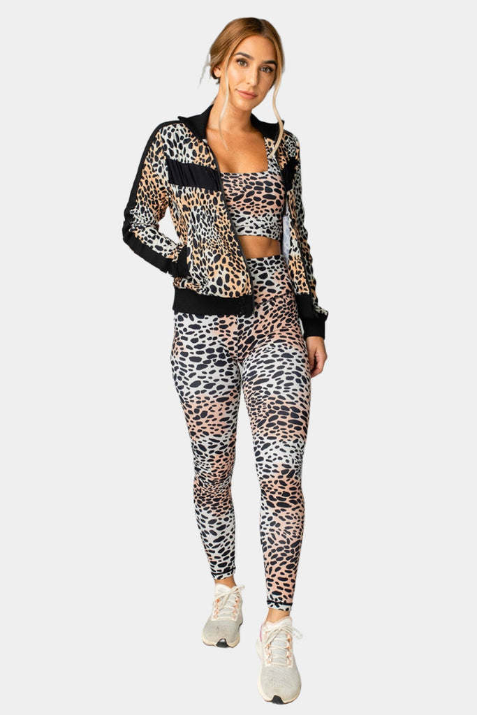 BuddyLove Vonn Elastic Long Sleeve Zip Up Jacket - Cheetah,S / Black / Feline
