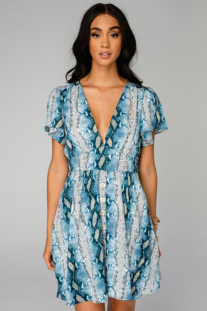 BuddyLove Alba Ruffled Sleeve Short Dress - Aquamarine