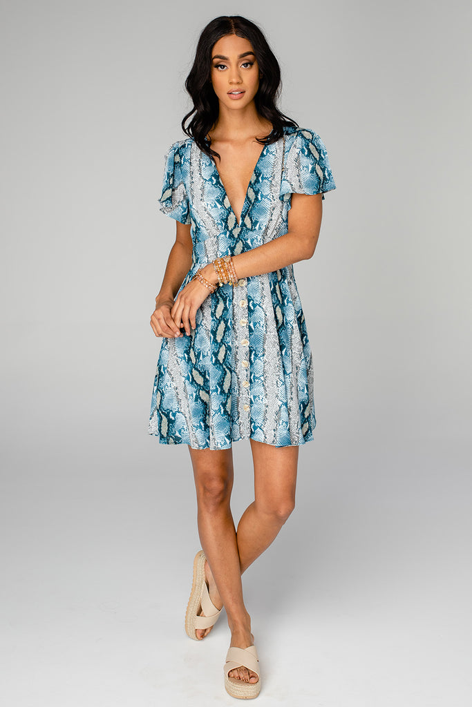 BuddyLove Alba Ruffled Sleeve Short Dress - Aquamarine