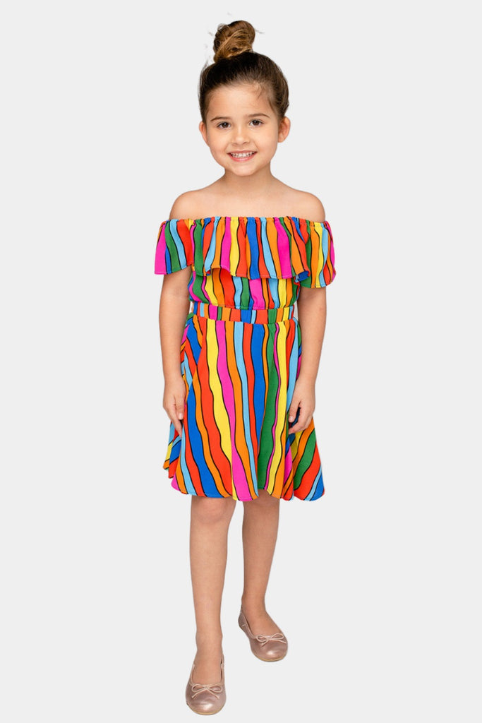 BuddyLove Ainsley Girl's Top and Skirt Set - Rainbow Bright