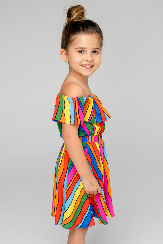 BuddyLove Ainsley Girl's Top and Skirt Set - Rainbow Bright