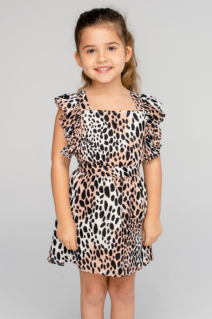 BuddyLove Kids Shiloh Flutter Sleeve Dress - Cheetah