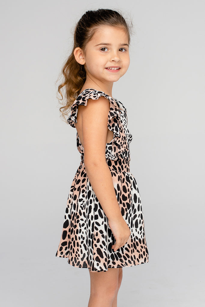 BuddyLove Kids Shiloh Flutter Sleeve Dress - Cheetah