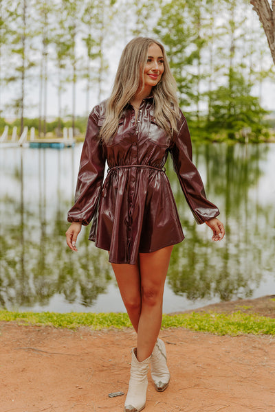 BuddyLove Ariella Button Up Mini Dress - Ruby - S / Burgundy / Solids