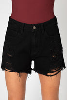 BuddyLove Sheriff Distressed High-Waisted Denim Shorts - Black