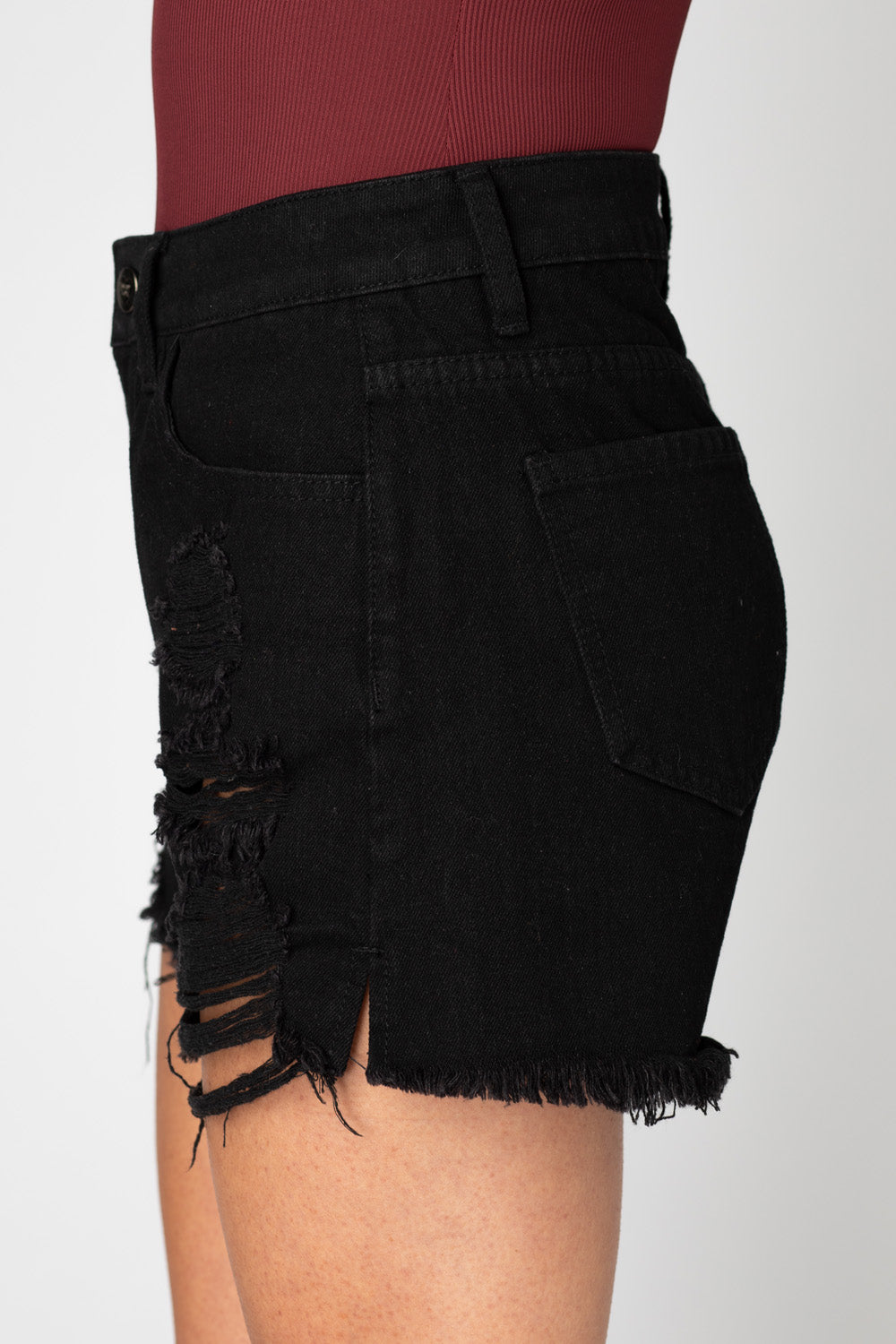 BuddyLove Sheriff Distressed High-Waisted Denim Shorts - Black