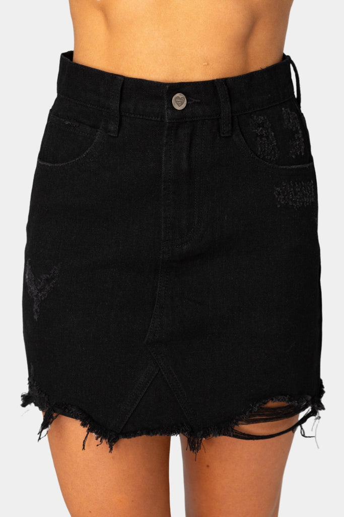 BuddyLove Sharon Distressed Mini Skirt - Black,24 / Black / Solids
