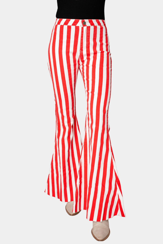 BuddyLove Moonshine High-Waisted Flare Jeans - Red/White