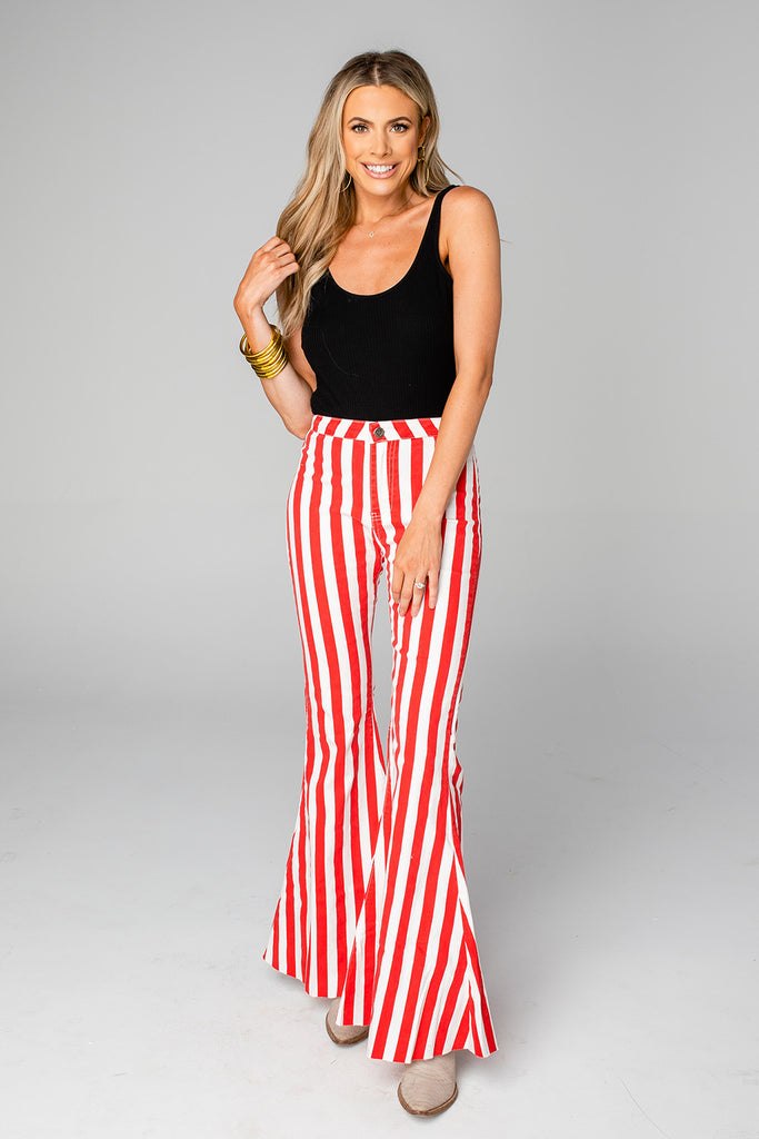 BuddyLove Moonshine High-Waisted Flare Jeans - Red/White