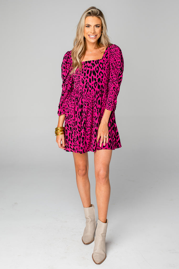 BuddyLove Lydia Puff Sleeve Mini Dress - Fuchsia Cat
