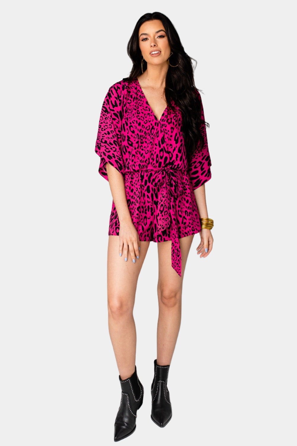 BuddyLove Maya Surplice Neckline Romper - Fuchsia Cat