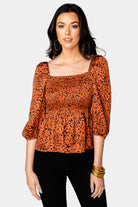 BuddyLove Gwendolyn Smocked Peplum Top - Cognac