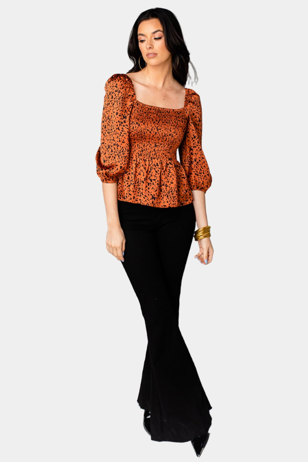 BuddyLove Gwendolyn Smocked Peplum Top - Cognac