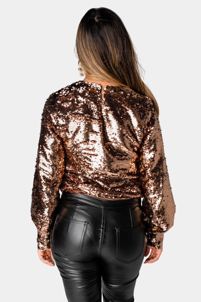 BuddyLove Jenny Long Sleeve Sequin Bodysuit - Copper