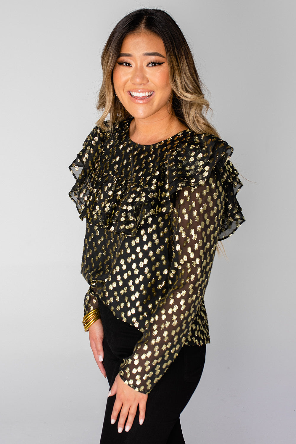 BuddyLove Prairie Ruffle Long Sleeve Top - Coins