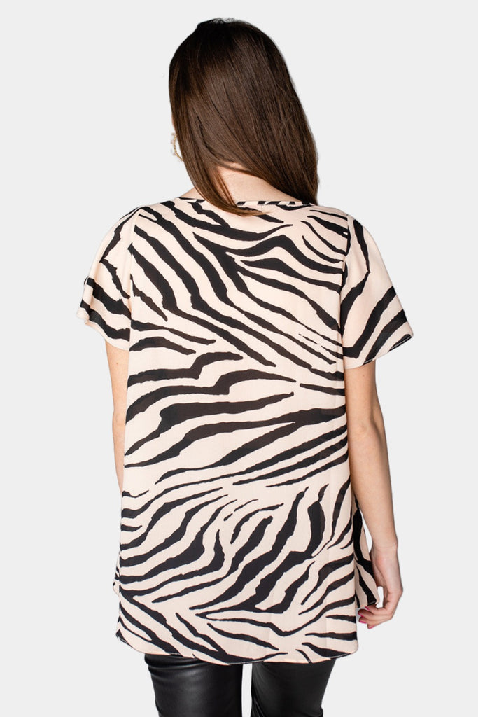BuddyLove Avril Flutter Sleeve V-Neck Top - Zebra Striped