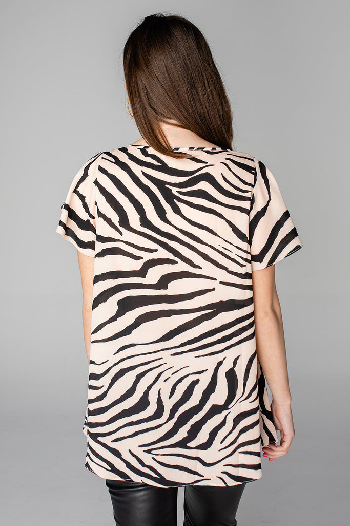 BuddyLove Avril Flutter Sleeve V-Neck Top - Zebra Striped